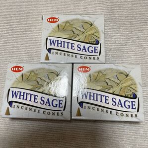HEM ホワイトセージインセンスコーン 3箱セット(1箱10粒×3) お香皿付き