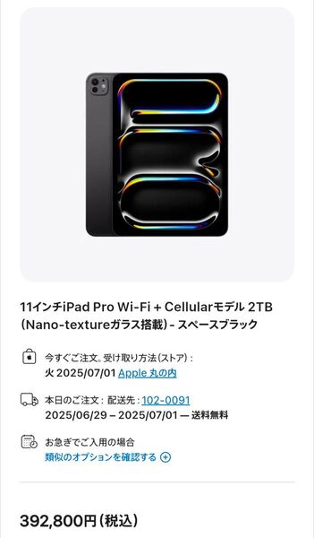 【未使用】iPad Pro 11インチ M4 Wi-Fi + Cellular 2TB Nano-Textureガラス 2024