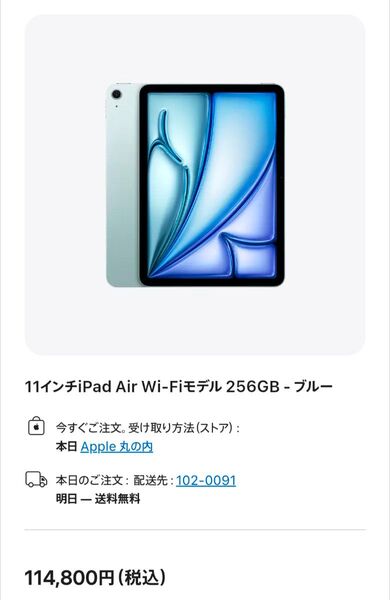 【極美品】iPad Air 11インチ M2 Wi-Fi 256GB ブルー 2024年モデル【本体のみ】