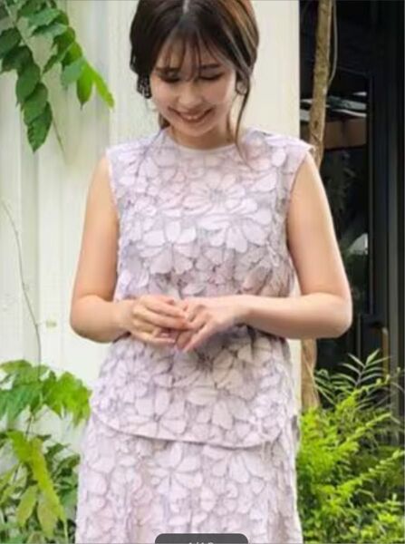 ジルスチュアート/JILL STUART シェリーレースセットアップ スモーキーピンクベージュ セルフォード 結婚式 TOCCA