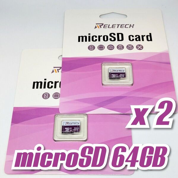 マイクロSD カード 64GB 2枚 microSD class10 RELETECH WHITE-PURPLE 高速 2個