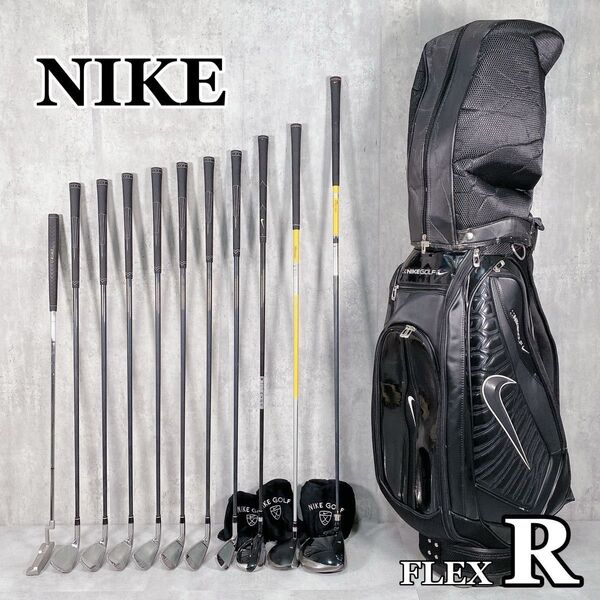 W557 NIKE ナイキ メンズ ゴルフ クラブセット 15点 フレックスR 黒 男性 カッコいい キャディバッグ 初心者 入門