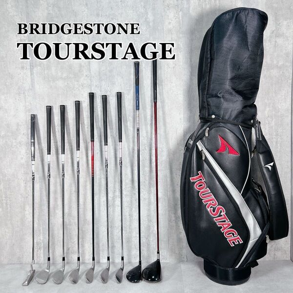 W890 BRIDGESTONE TOURSTAGE メンズ ゴルフ クラブ セット 10点 黒 キャディバッグ 初心者 入門