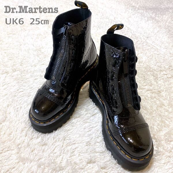 Dr.Martens シンクレア UK6 黒 厚底 8ホール ジップアップ 脱着可 エナメル レオパード ヒョウ柄