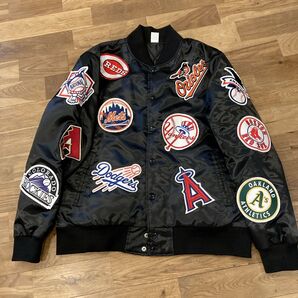 未使用 希少 マジェスティック スタジャン MLB ワッペン XL XXL ブラック 黒 大きめ ビッグサイズ ゆったり MA1