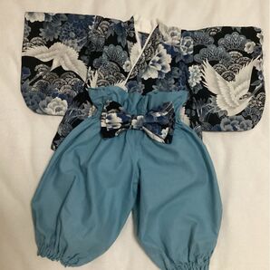 ベビー袴風ロンパース 70サイズ ブルー系 ハンドメイド