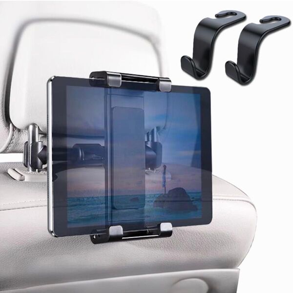 車載タブレットホルダ 車後部座席用 収納可能 360度回転 ヘッドレスト iPadホルダー