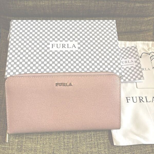 FURLA フルラ 長財布 バビロン Babylon レザー ピンクベージュ 美品