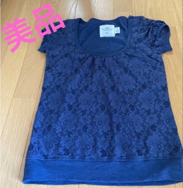 H&M トップス Tシャツ カットソー ネイビー レース 半袖