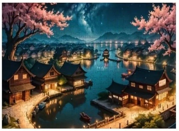 ジグソーパズル 1000ピース 桜の町【ピース未開封、箱は折りたたんで送付】