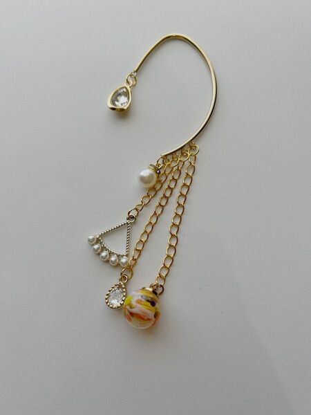 ハンドメイド イヤーカフ ゴールド パール ストーン ガラス玉