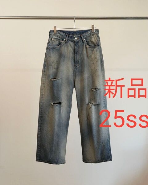 ANCELLM アンセルム DAMAGE WIDE 5P DENIM PANTS - INDIGO