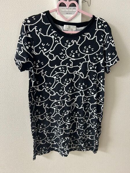ネネット にゃー ワンピース Ne-net 猫柄 Tシャツ 半袖 黒/白