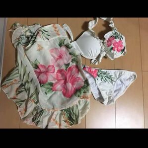 水着3点セット 花柄 フリル