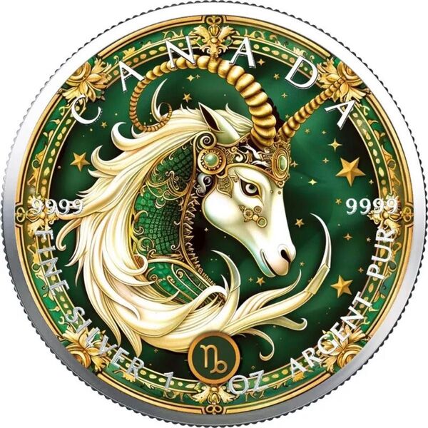 【世界100枚限定!】カナダ メイプルリーフ 銀貨 カラー 銀貨 山羊座 ヤギ 1オンス 1oz