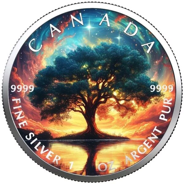【世界100枚限定!】カナダ メイプルリーフ 銀貨 カラー 銀貨生命の樹 1オンス 1oz