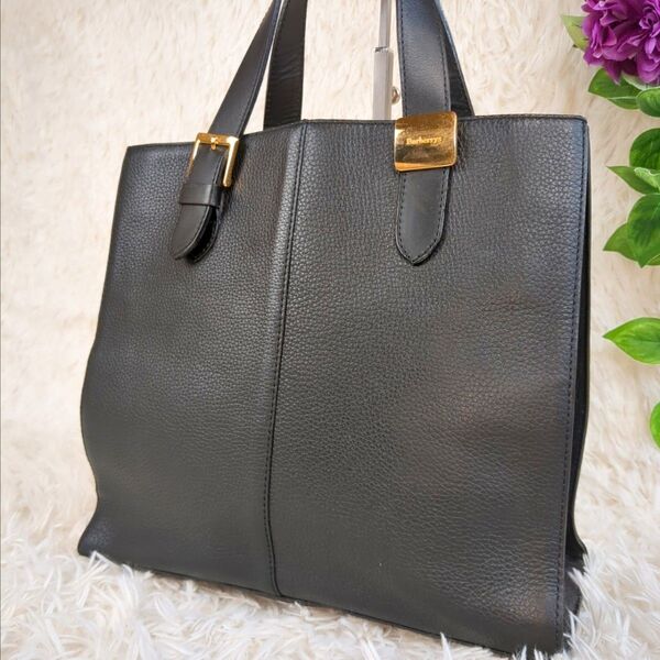 BURBERRY ブラック ハンドバッグ トートバッグ 2way ノバチェック シャドーホース 本革 大容量