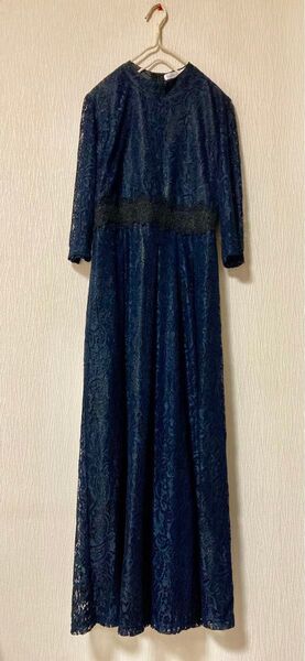 LACE LADIES フォーマル レース ドレス ワンピース 紺色 Lサイズ パーティドレス 結婚式