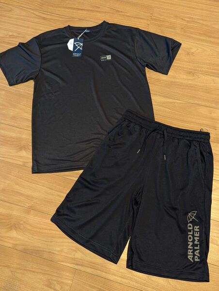 アーノルドパーマー メンズ セットアップ Tシャツ ハーフパンツ 吸水速乾 L 黒 ウェア 新品