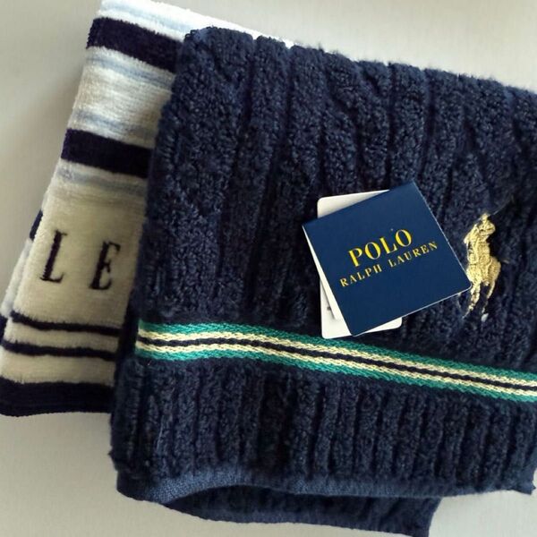 POLO RALPH LAUREN ポロ ラルフ ローレン タオル ライン ネイビーとELLE エル ボーダータオルハンカチ