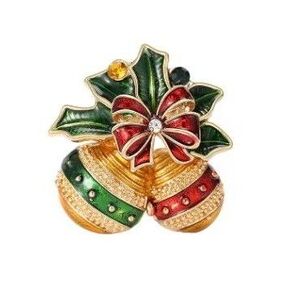ブローチ クリスマス ベル ゴールドカラー 赤 緑 エナメルブローチ かわいい 可愛い 豪華 ゴージャス アクセサリーピン