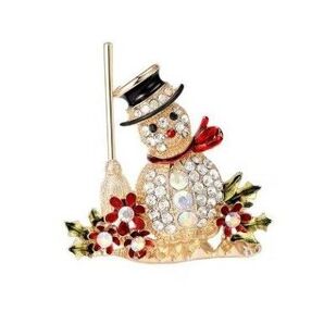 ブローチ 雪だるまA ゴールドカラー ジルコニア ラインストーン クリスマス ほうき 花 かわいい 可愛い アクセサリーピン
