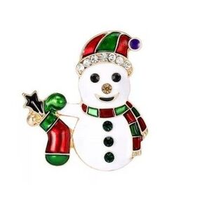 ブローチ 雪だるまD ジルコニア ラインストーン エナメルブローチ キラキラ かわいい 可愛い アクセサリーピン 帽子 ブーツ