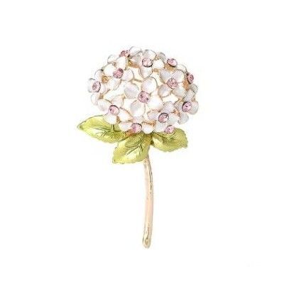 ブローチ あじさいJ アジサイ 紫陽花 ピンクと白 エナメルブローチ ジルコニア かわいい 可愛い 上品 清楚 アクセサリーピン