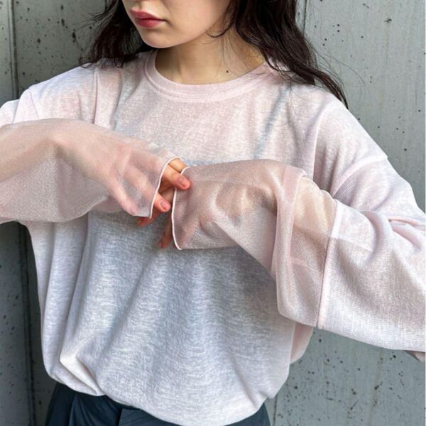フェピュール feepur フェピュール 異素材スリーブシアーロンT