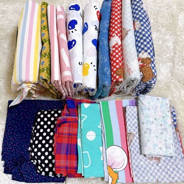 ⑥ 大きい生地 大量 まとめ売り 90サイズ詰め合わせ かわいい レトロ はぎれ ハンドメイド 裁縫 クラフト