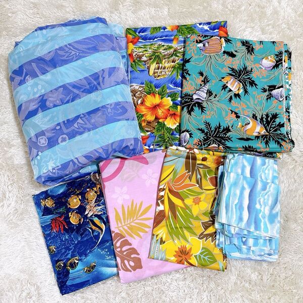 ⑧ 生地 大量 まとめ売り 80サイズ詰め合わせ ハワイアン 海 魚 レトロ ハンドメイド サテン カーテン