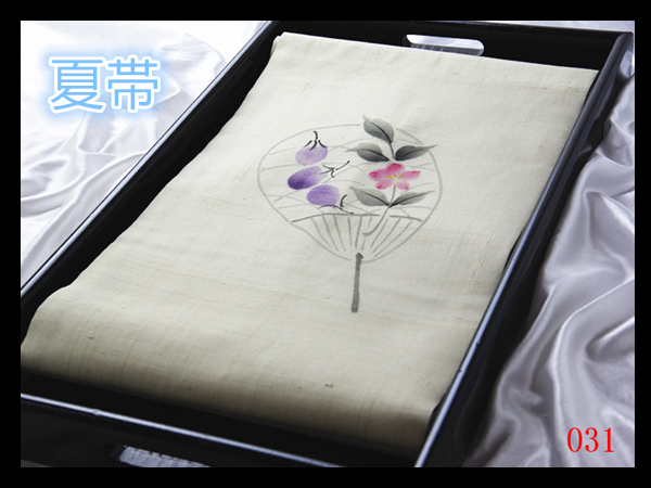 [Art] O31 carefully selected Nishijin summer obi pongee, hand-painted Yuzen dyeing, openwork, flower pattern on the fan, exquisite masterpiece, high-class art Nagoya obi ◇Inspection◇Kanzashi bag obi tightening, band, Nagoya obi, Tailored