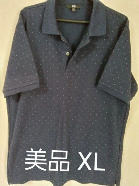 (美品) UNIQLO ユニクロ ドット柄 ポロシャツ ネイビー メンズ XLサイズ