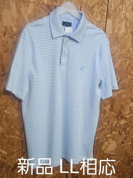 (新品) Brooks Brothers ブルックスブラザーズ ポロシャツ メンズLL相当 水色 ストライプ