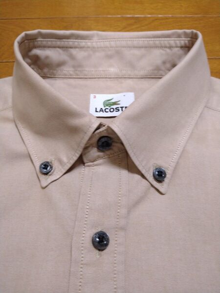 ラコステ LACOSTE 長袖ボタンダウンシャツ 3点留 ブラウンベージュ M
