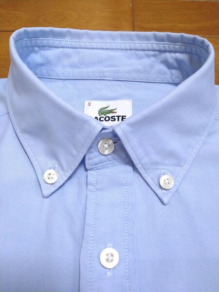 ラコステ LACOSTE 半袖ボタンダウンシャツ 3点留 ブルー M