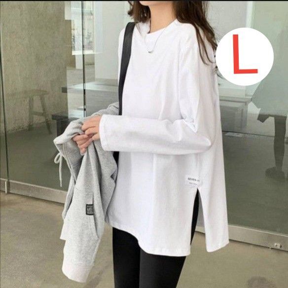 レディース 長袖 ロンT ロングtシャツ 無地 シンプル 白 カットソー ロンティー