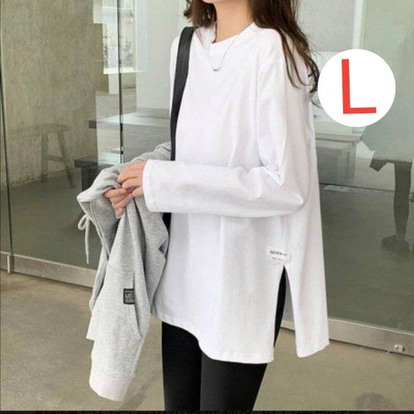 レディース 長袖 ロンT ロングtシャツ 無地 シンプル 白 カットソー ロンティー