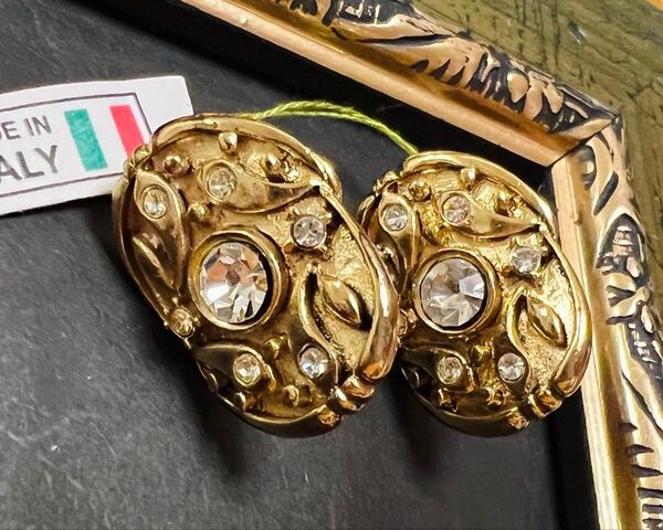 再販 ヴィンテージ カラーストーン ゴールド イヤリング イタリア製 B
