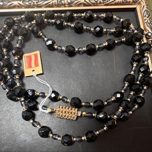 オーストリア製 ガラスビーズロングネックレス ブラック×ブラック ヴィンテージ
