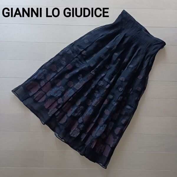 2003 GIANNI LO GIUDICE ジャンニロジュディチェ フラワー柄レース刺繍 ロングスカート ブラック 40