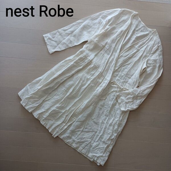 2023 nest Robe ネストローブ カシュクールガウン ワンピース ロングカーディガン リネン100 きなり