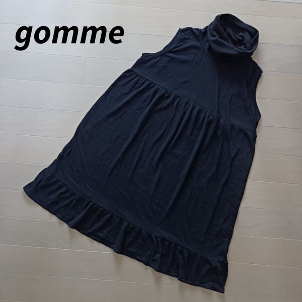2041 gomme ゴム タートルネック ノースリーブ ワンピース コットン レーヨン