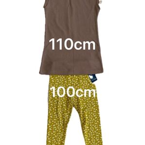 新品 100 西松屋 ブラウン ノースリーブ ワッフルワンピース イエロー 花柄レギンス セットアップ 女児 夏服 子ども服