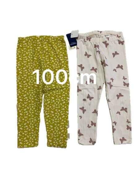 新品 100 H&M 西松屋 イエロー 花柄レギンス 蝶々 ちょうちょ パンツ セット 女の子 子ども服 女児