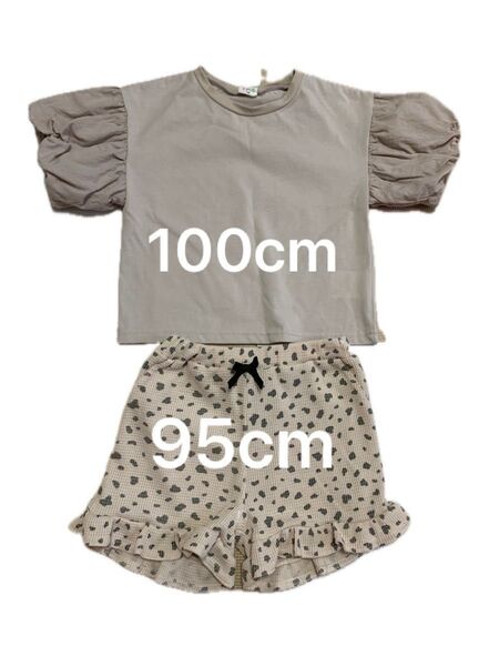95 100 パフスリーブTシャツ レオパード キュロット ショートパンツ セットアップ 女児 夏服 女の子 子ども服