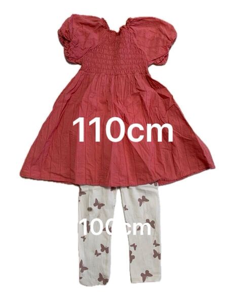 100 110 H&M birthday レッド 半袖 パフスリーブワンピース 蝶々レギンス パンツ セット 女児 夏服 子ども服