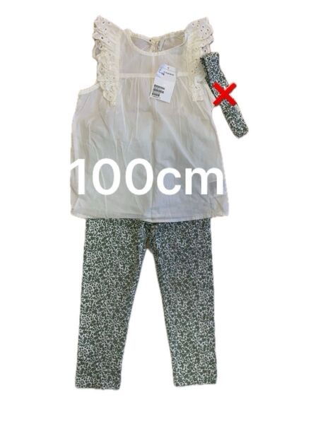 新品 100 H&M ホワイト ノースリーブ トップス ブラウス グリーン 花柄 レギンス セットアップ 夏服 女児子ども服