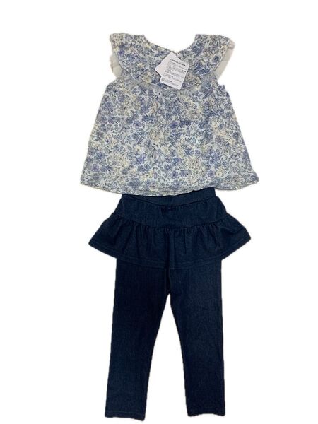 新品 110 花柄 ブルー ノースリーブ トップス チュニック ブラウス デニム レギンス スカッツ スカパン 女児子ども服 夏服