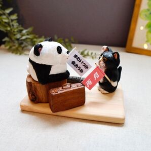 木彫り猫 247 ハンドメイド 置物 パンダ